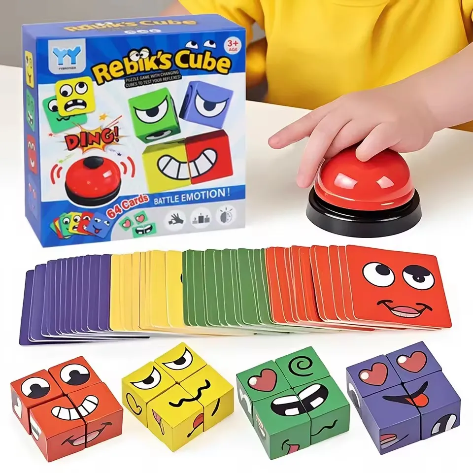 Kinder Gesicht Ändern Ausdruck Puzzle Bausteine Montessori Cube Tisch Spiel Spielzeug Frühen Pädagogisches Spielzeug für Kinder Geschenke – Detail 3
