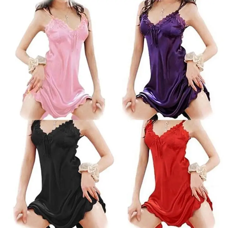 Summer Women Sexy Sleepwear Nightgown Satin Silk Babydoll Lace Robes Sleep Dress Skirt Lady Off Shoulder Nightwear Long Skirt