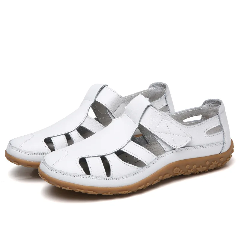 

Women Ladies Female Mother Genuine Leather Shoes Sandals Gladiator Summer Beach Cool Hollow Soft Hook Loop sandalias de mujer