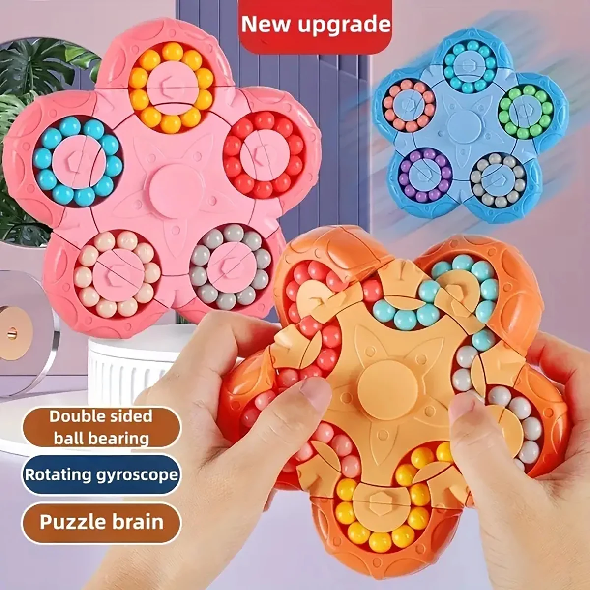 Ten sided rotating interactive magic bean puzzle flip toy, intelligence development Rubik's cube fingertip gyroscope, brain toy