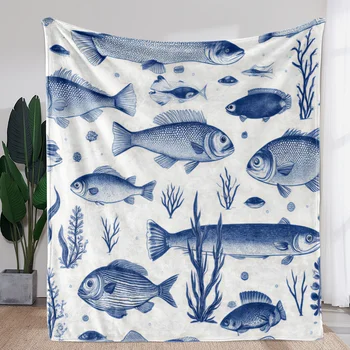 Blue Fish Print Blanket 1