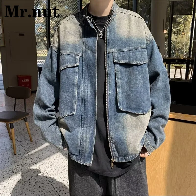 

Loose Denim Jacket Unisex High-Quality Clothes Mens Washed Large Pocket Jacket Windbreak Tops Male Coat Autumn Casual Outerwear