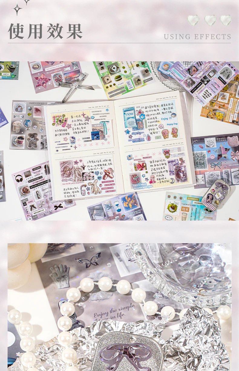 30 Sheets Cute Die-Cut Sticker Book - Hand account Decoration Scrapbooking Decals for Junk Journals & DIY Crafting