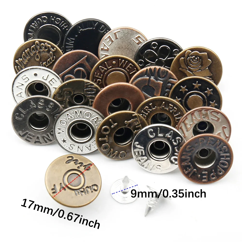 10/20Sets 17mm Brass Jeans Buttons Hollow Shank Button Sewing-Free Change Waist Size Buttons for Garment Sewing Accseeories 2