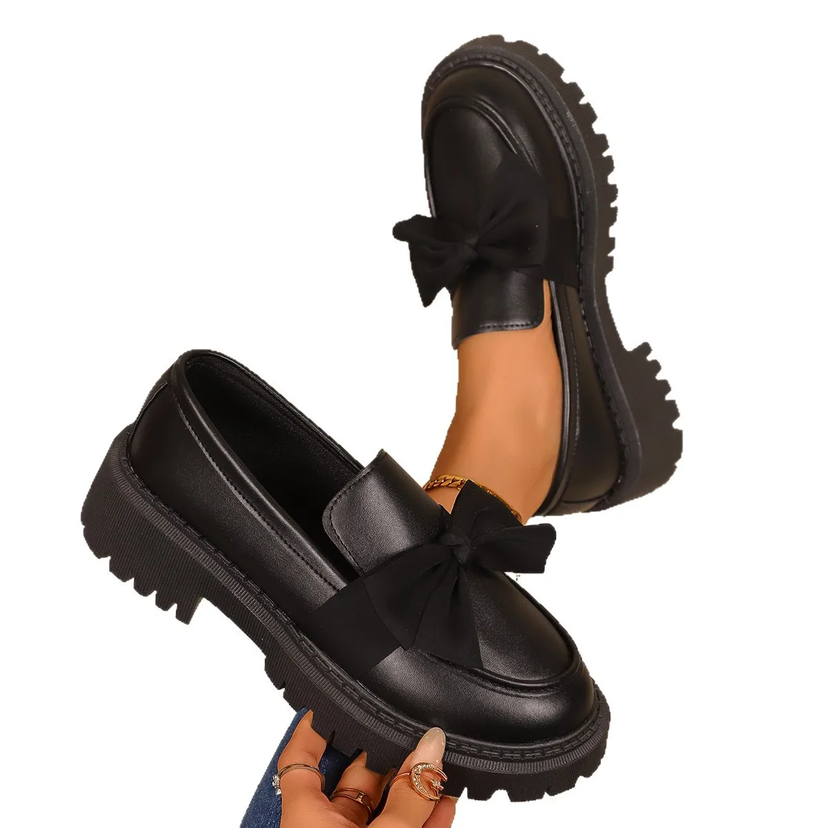 Bow Women Loafers Shoes Fashion Heeled Shoes Autumn Elegant Lolita Shoes Designer Cozy Walking Woman Sneakers 2025 Femme Zapatos