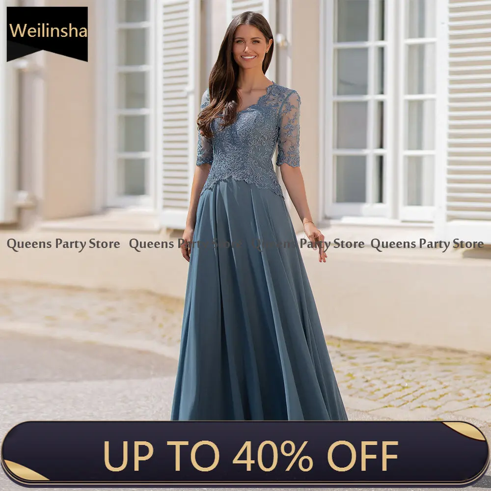 

Half Sleeves V Neck Mother of The Bride Dresses Women Party Gown Elegant Beading A Line Wedding Guest Vestidos De Fiesta