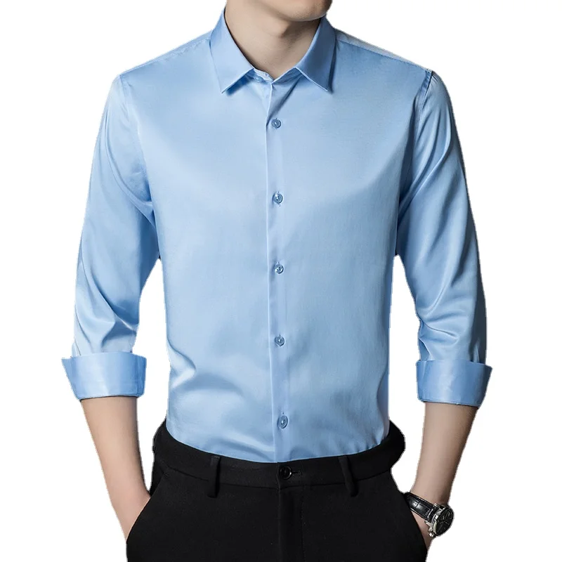 

2024 Spring and Autumn New Men's Long-Sleeved Shirt Mulberry Silk Business Casual Men's Formal Fashionable No-Iron Stretch Shirt