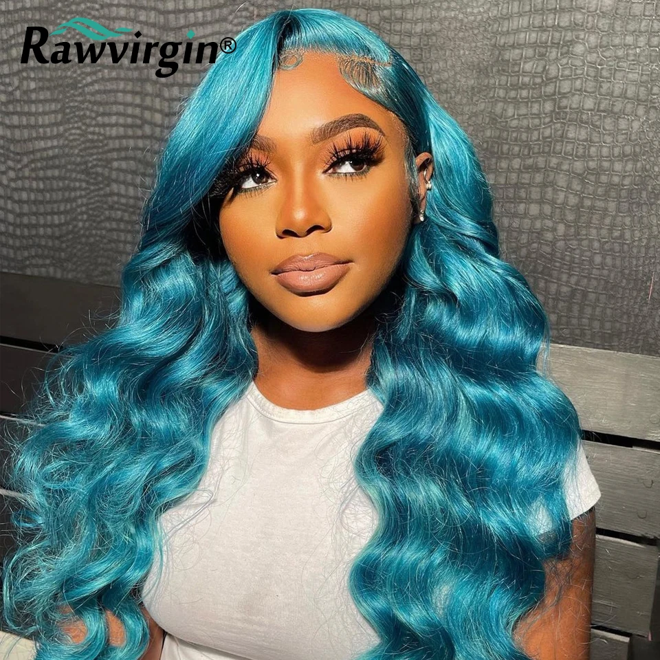 

13x4 Lace Frontal Light Blue Human Hair Wigs Transparent Lace Natural Black Colored Brazilian For Black Women Loose Deep Wave
