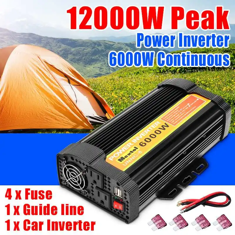 

12000W Peak Solar Power Inverter 12V DC To 110V AC 6000W Modified Sine Wave Converter Voltage Transformer for Car Home Outdoor