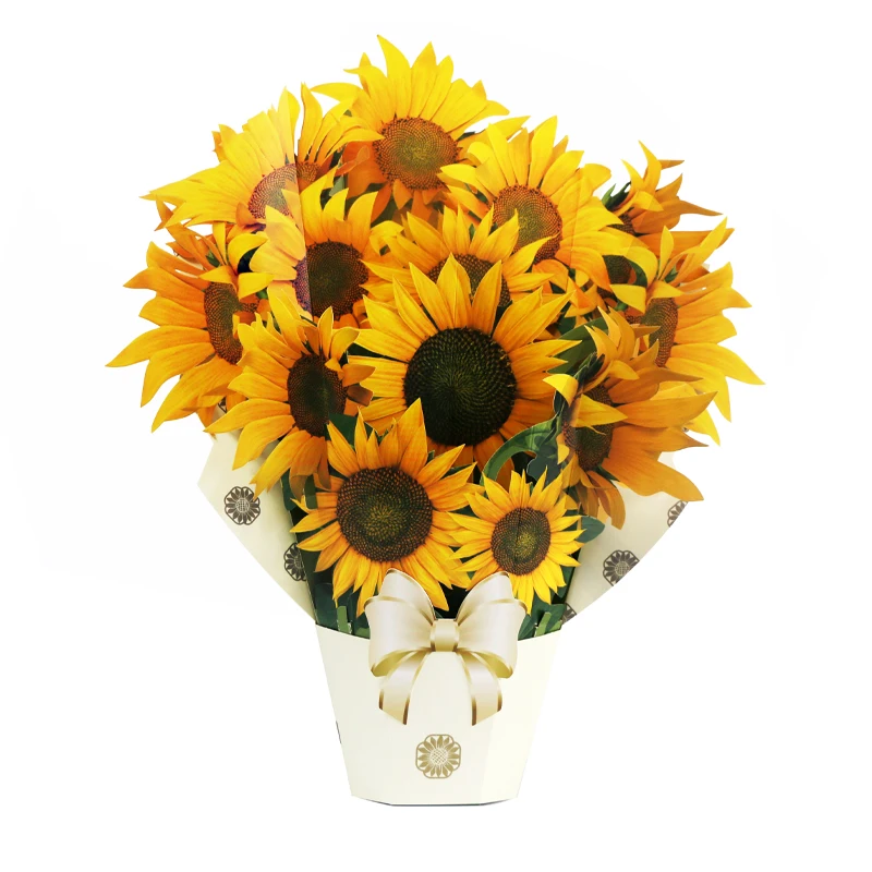 Life Sized Sunflower Greeting Card 3D Pop Up Floral Bouquet Card with Note and Envelope
