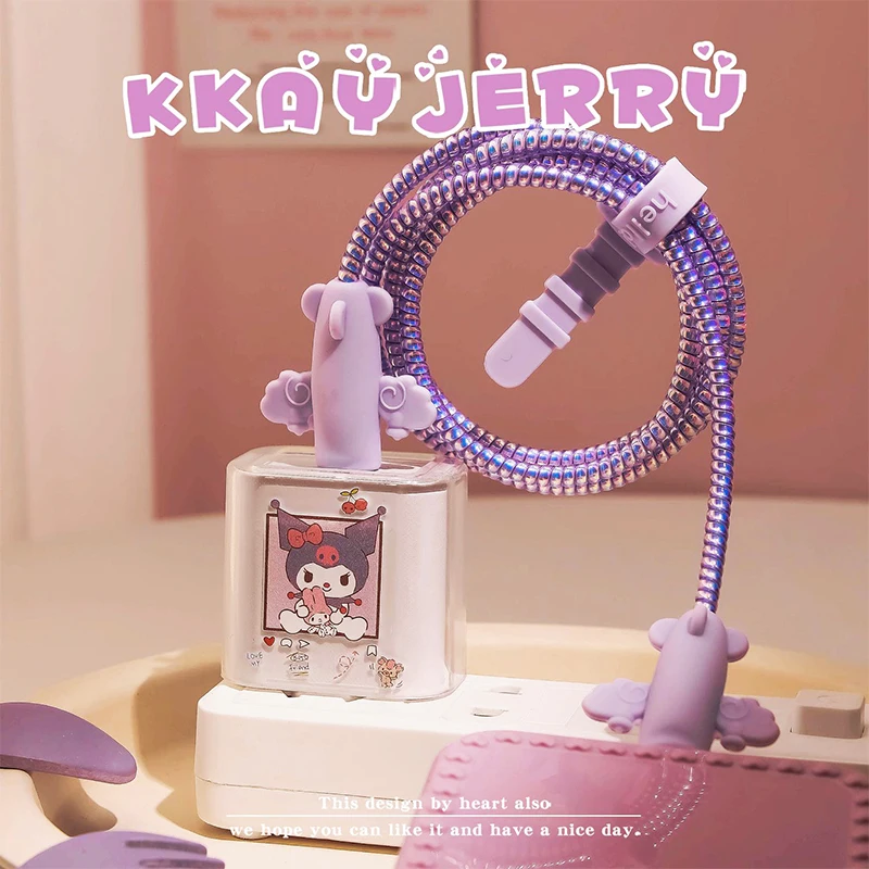 

Зарядное устройство Sanrio Kuromi, защитный чехол, кавайная мультяшная аниме «Моя Мелодия» Apple, 18 дюймов, 20 Вт, зарядная головка, кабель для передач...