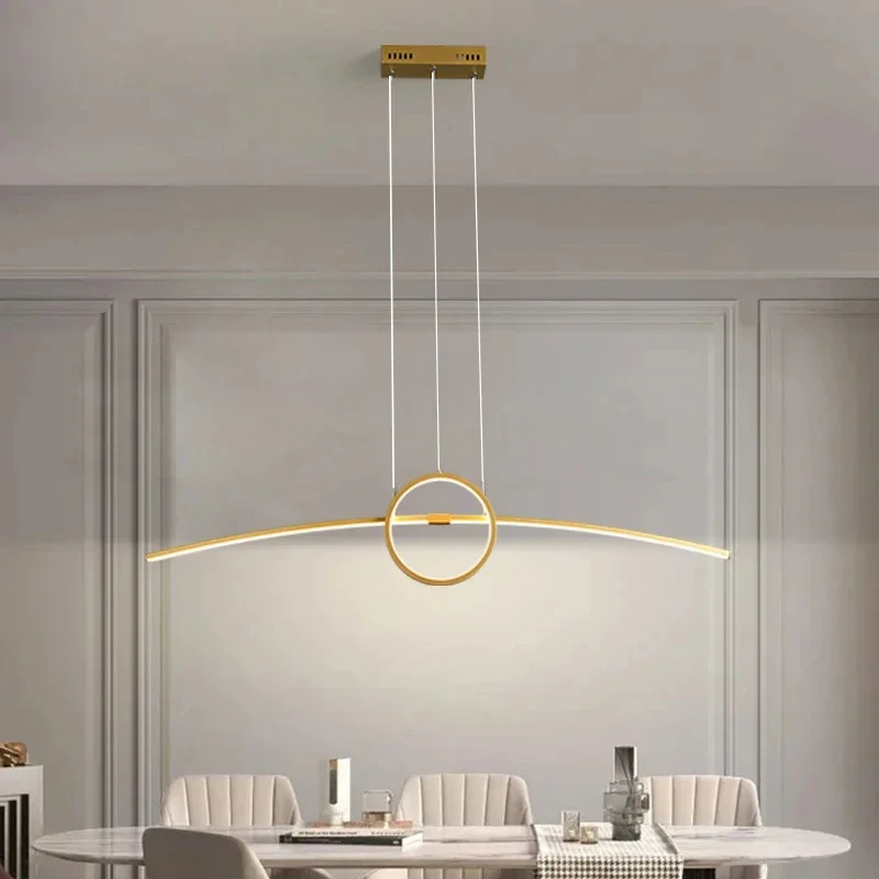 

Long Strip Hanging Lamps Meta Luster Led Pendant Light Kitchen Living Room Dinning Room Modern Home Decoration Rings Chandelier