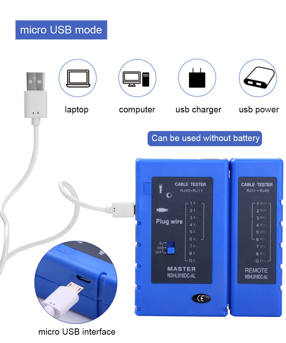 xintylink micro USB RJ45 tester ethernet Cable looser releaser test lan Network repair tools kit RJ11 RJ12 rg45 CAT5 CAT6 network wire tester