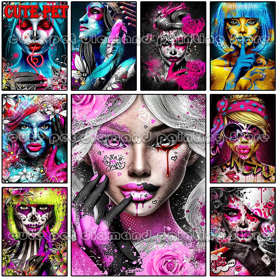 5D DIY diamond painting colorful portrait cross-stitch mosaic diamond embroidery rhinestone kit art