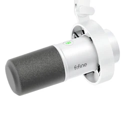 Dynamic Microphone with Shock Mount, Touch-Mute, Headphone Jack & Volume Control (WHITE)