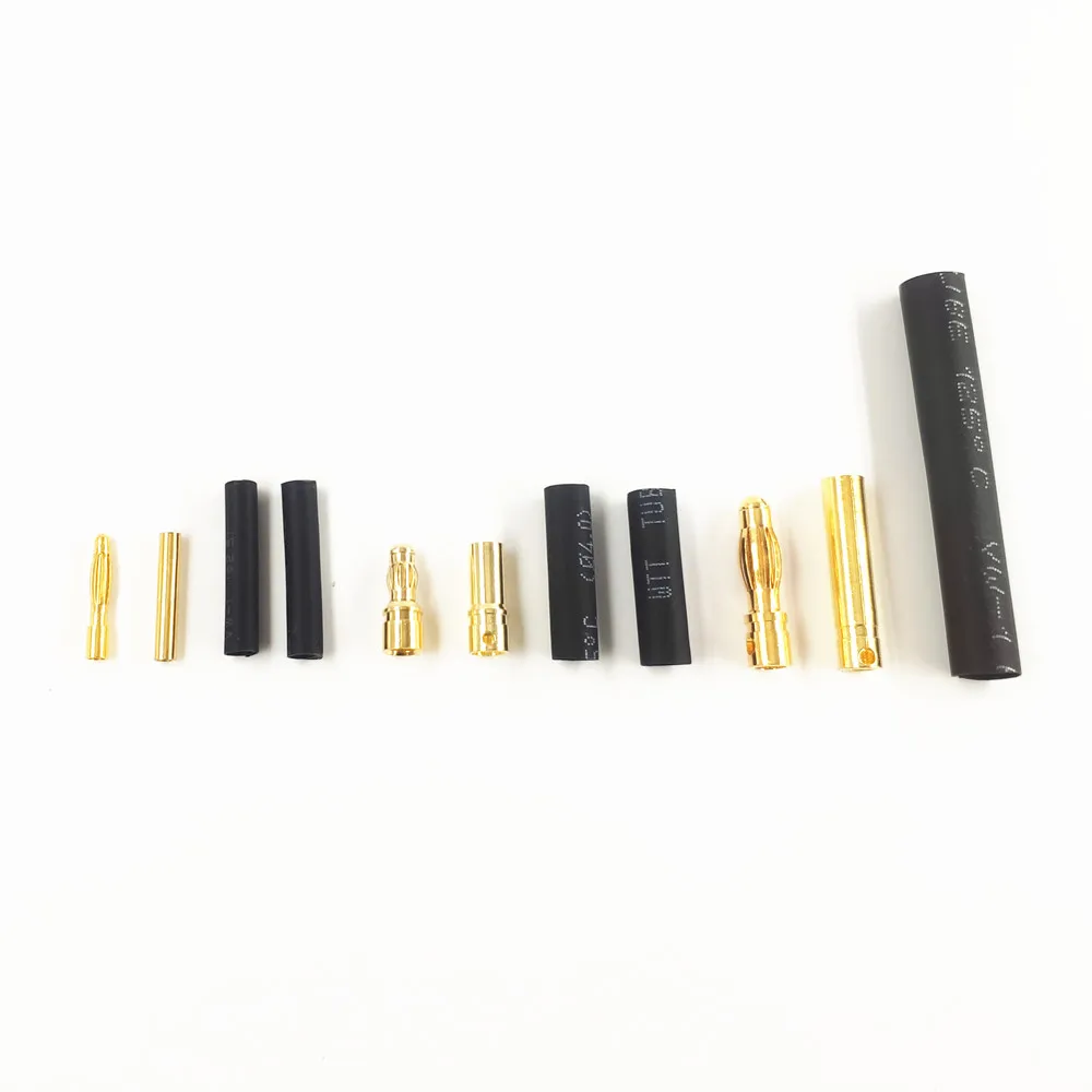 100pcs 2/3.5/4mm Gold Plated Banana Bullet Connectors Male Female Plug with Black Heat-Shrink Tube for RC Battery ESC Motor Part