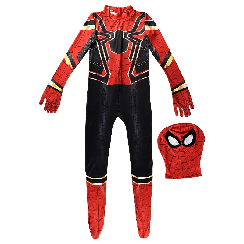 Marvel Iron Spiderman Cosplay Children Costumes Bodysuit Mask Cape Kids Boys Christmas Party Clothes