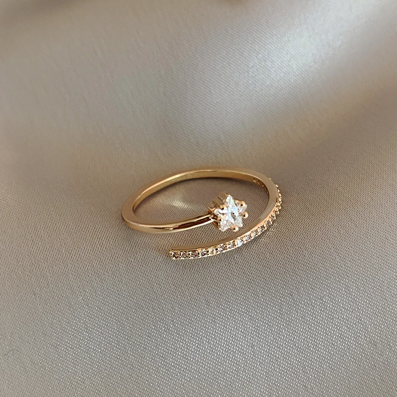 Gold Color Ring Minimalist Exquisite Zircon Gold Color Star Open Rings For Woman Fashion Korean Jewelry Luxury Wedding Party Unusual Girl's Ring