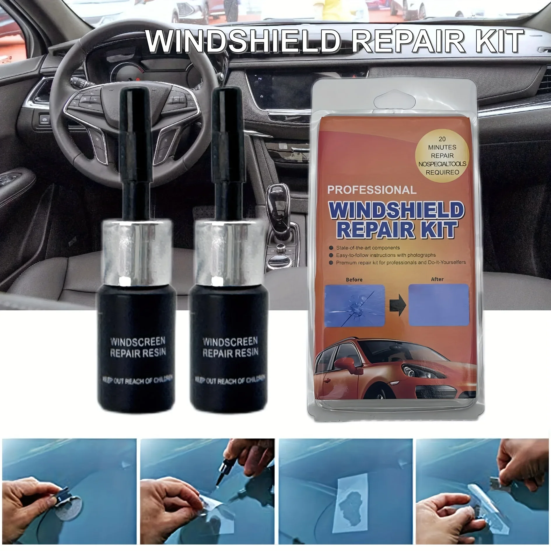 Windshield Glass Repair Kit For Car Window Chips And Cracks