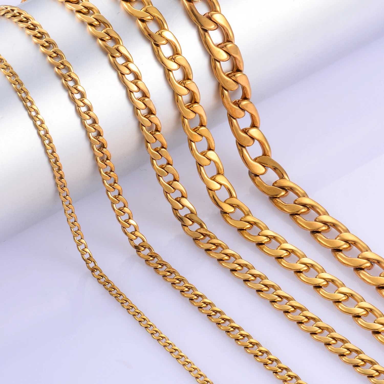 Width 3mm-11.5mm Stainless Steel Gold Color Cuban Chain Necklace Hip Hop Classical Punk Fashion Jewelry Men Gifts