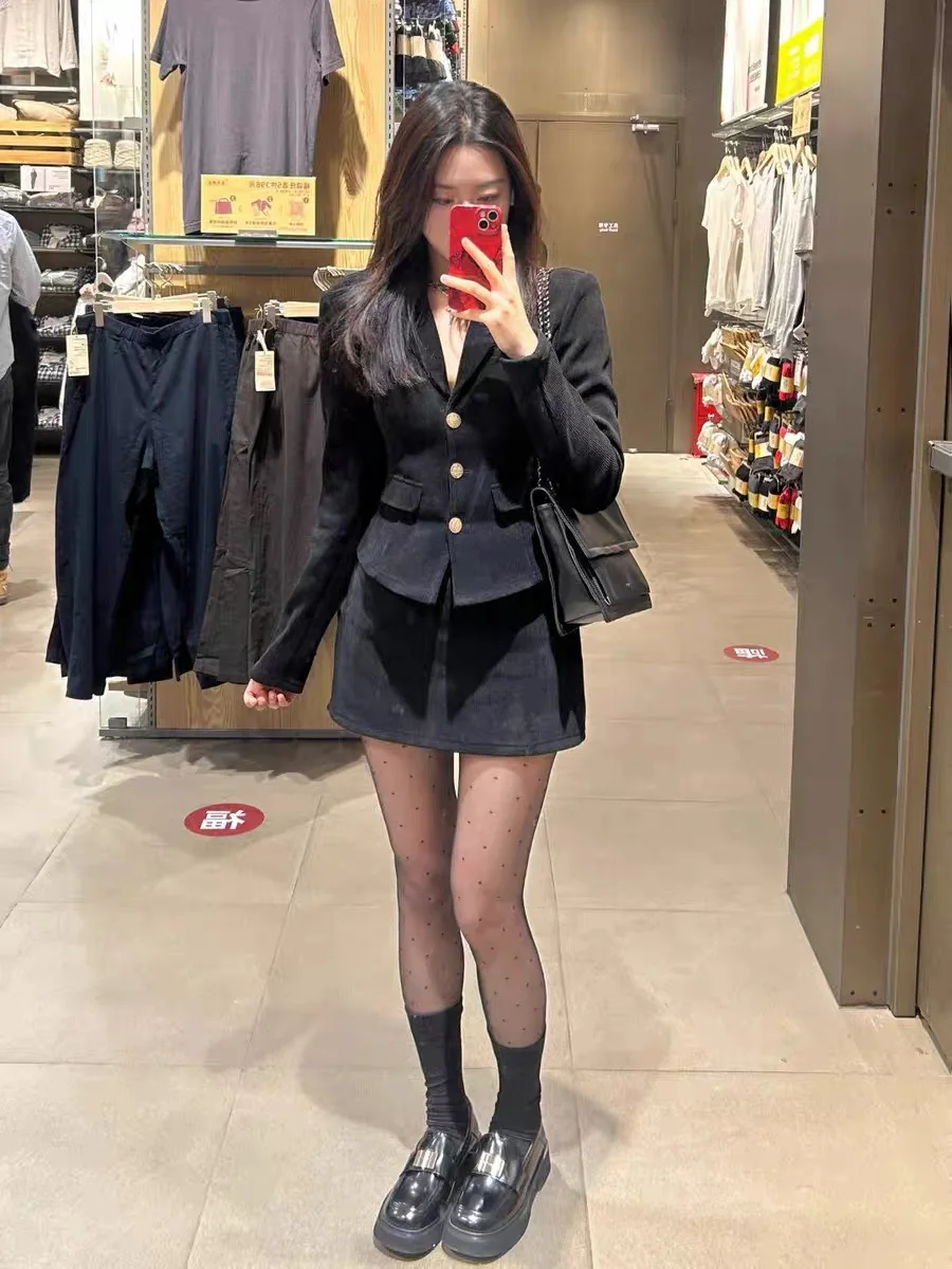 

UNXX Ensemble with Vintage Blazer and A-line Skirt Salt Series Mature and Chic Two-Piece Set high quality female suit set new