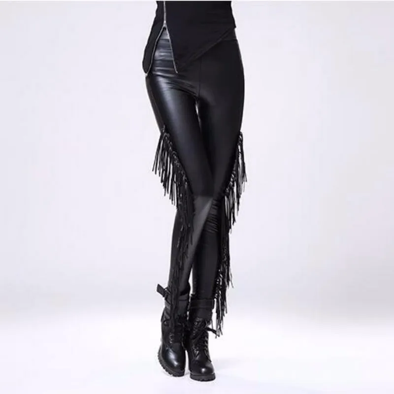 2022 New Retro Gothic Leggins Sexy Legging Gothique Punk Rock Tassel Fringe Steampunk Ladies Warm Leggings Velvet Leggings With