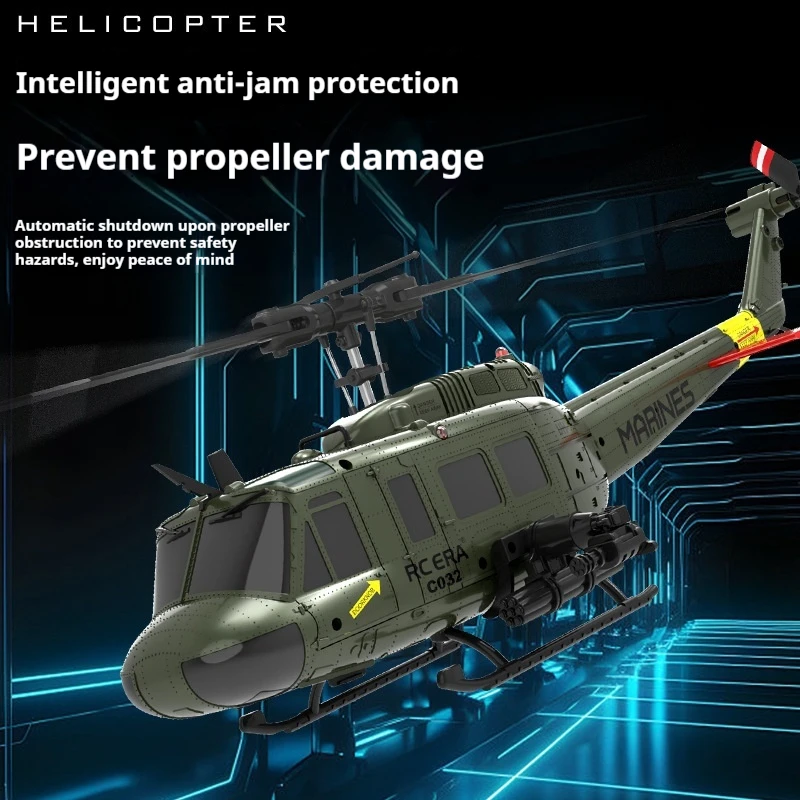 Uh-1 C032 Rc 헬리콥터 2.4g 6축 자이로스코프 6채널 고도 유지 광학 흐름 브러시리스 원격 조종 헬리콥터 장난감 성인 선물