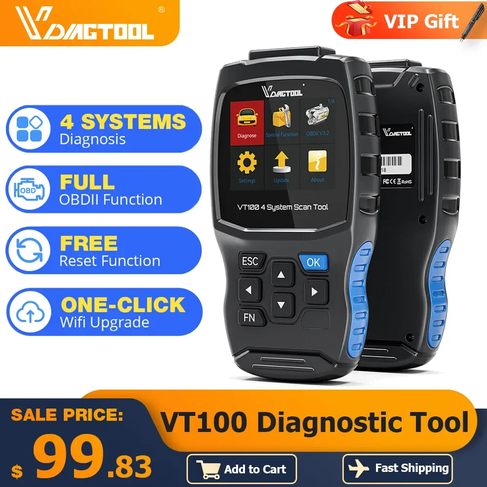 VDIAGTOOL VT100 Car Diagnostic Tool For SRS/ABS/Transmission/Engine OBD2 Scanner SAS EPB Throttle Reset Lifetime Free Update