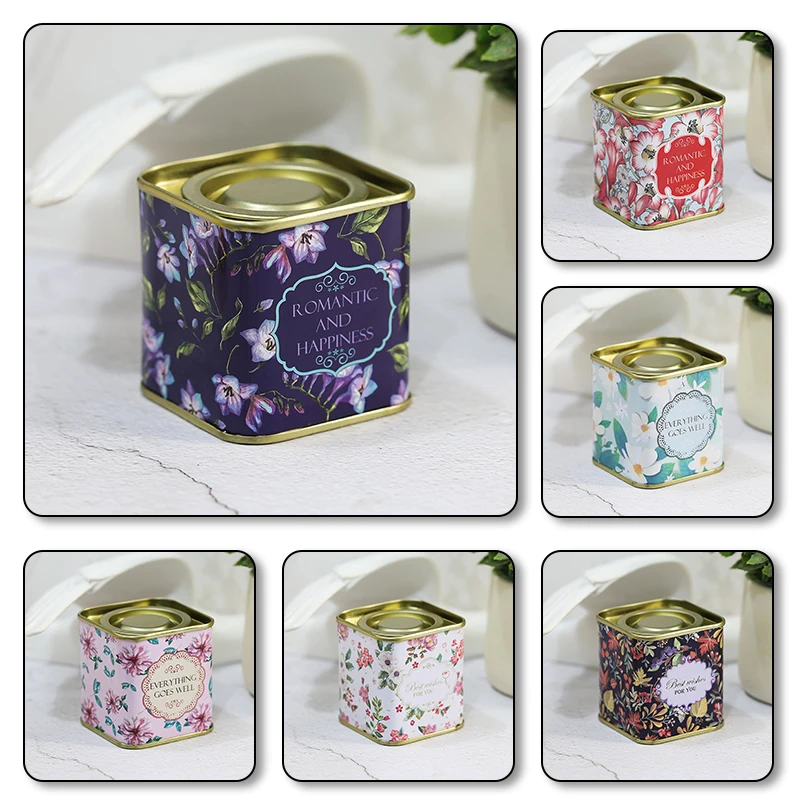 Tea Tin Box Tea Canister Sealed Storage Box Square Teaware Tea Leaf Can Jar Tin Iron Candy Canister Vintage Jewely Box Kitchen Coffee Sugar Container