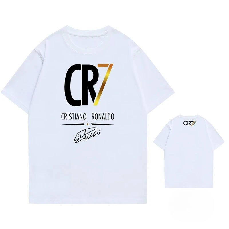 New Euro Portugal National Team CR7 Print Round Neck Short Sleeve T-Shirt Pure Cotton 7 Jersey Streetwear Tee