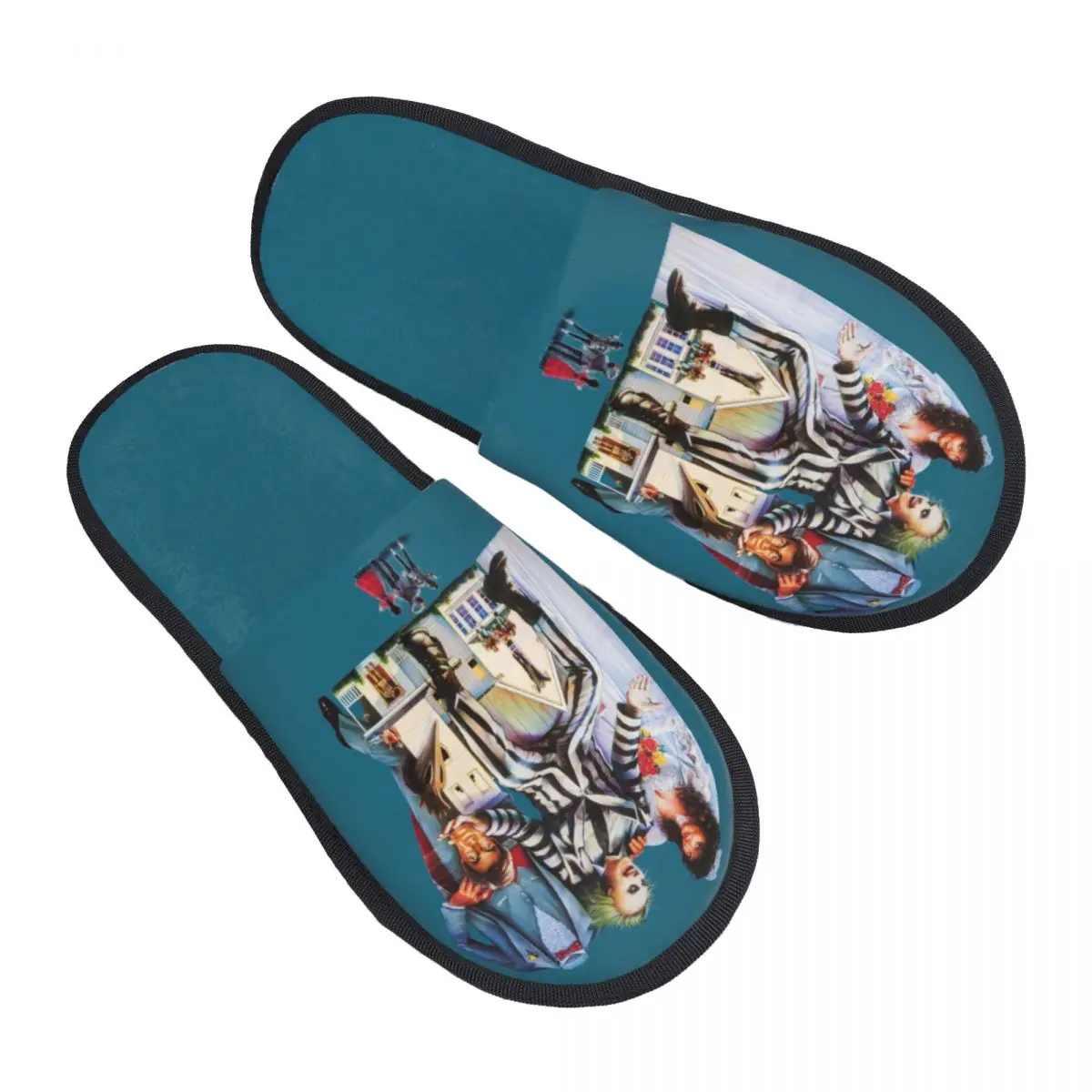 Pantuflas de espuma viscoelástica suaves para mujer, estilo Tim Burton, con suela antideslizante, cálidas y cómodas, con la película de terror Beetlejuices personalizada