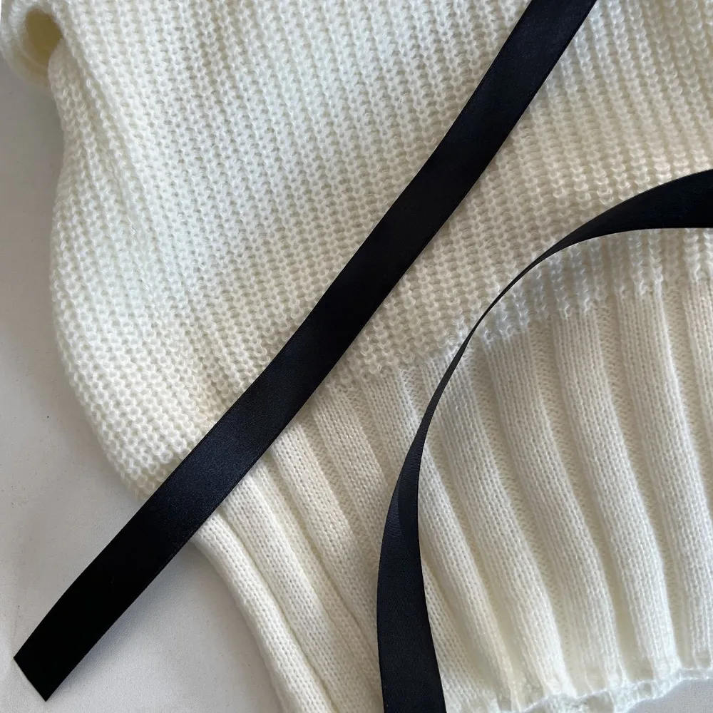 Autumn Knit Sweater Cardigan For Women Tee Bow Fashion Hollow Out Ribbed Patchwork Lace-Up Top Female Knitwear Cardigan