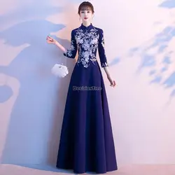 2023 cheongsam party dress female new improved chinese style long sleeve stand collar elegant long chinese style qipao dress s24