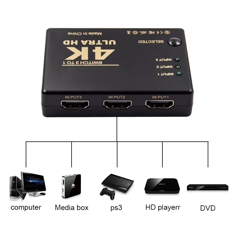 Switcher Compatibile Hdmi Switch 3 Porte 4K * 2K 1080P Selettore 3X1 Splitter Box Per Pc Dvd Hdtv Xbox Ps3 Ps4 Adattatore Dvi Multimediale