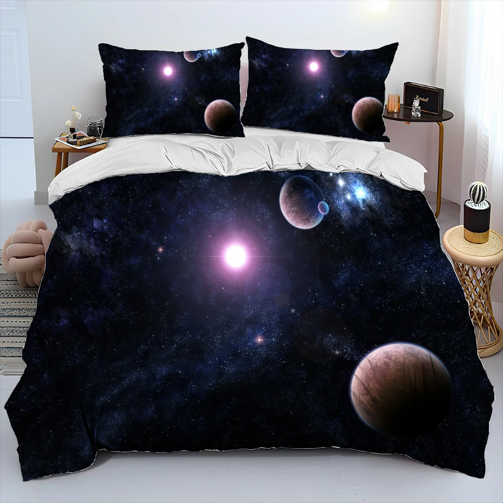 3D Space Fixed Stars Galaxy Earth Comforter Bedding Set,Duvet Cover Bed Set Quilt Cover Pillowcase,King Queen Size Bedding Set