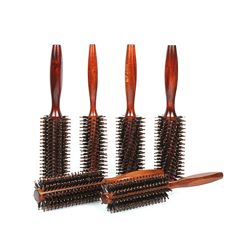 

6 Types Straight Twill Hair Comb Natural Boar Bristle Rolling Brush Round Barrel Blowing Curling DIY Hairdressing Styling Tool