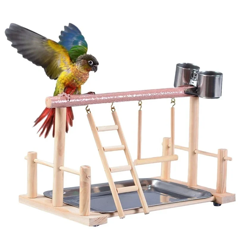 1Pc Pet Bird Toy Activity Center Birdcage Stands with Bird Perch Ladder Hammock Feeder Playground for Cockatiel Parrot