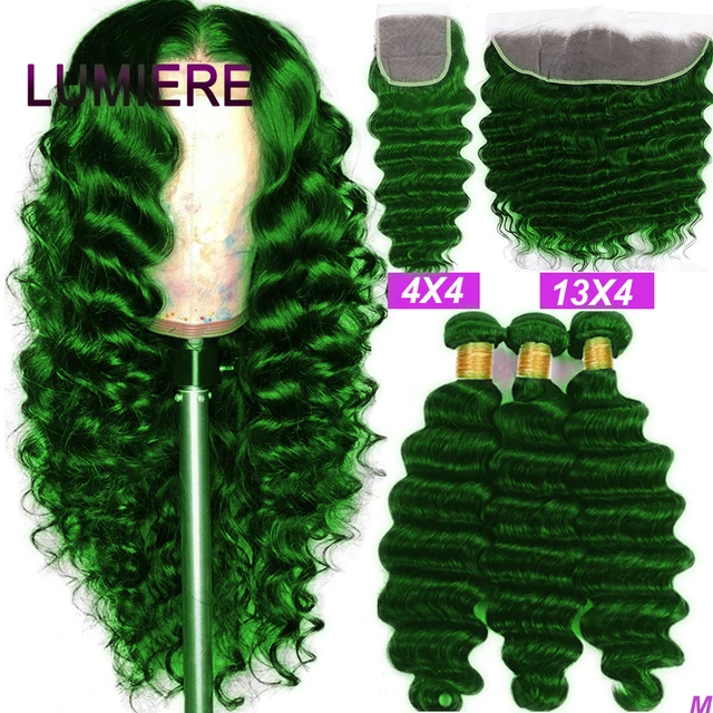 Lumiere Hair Light Green Body Wave Bundles with Closure Cyan Blue Brazilian  100% Human Hair Weave Bundles with Closure Frontal