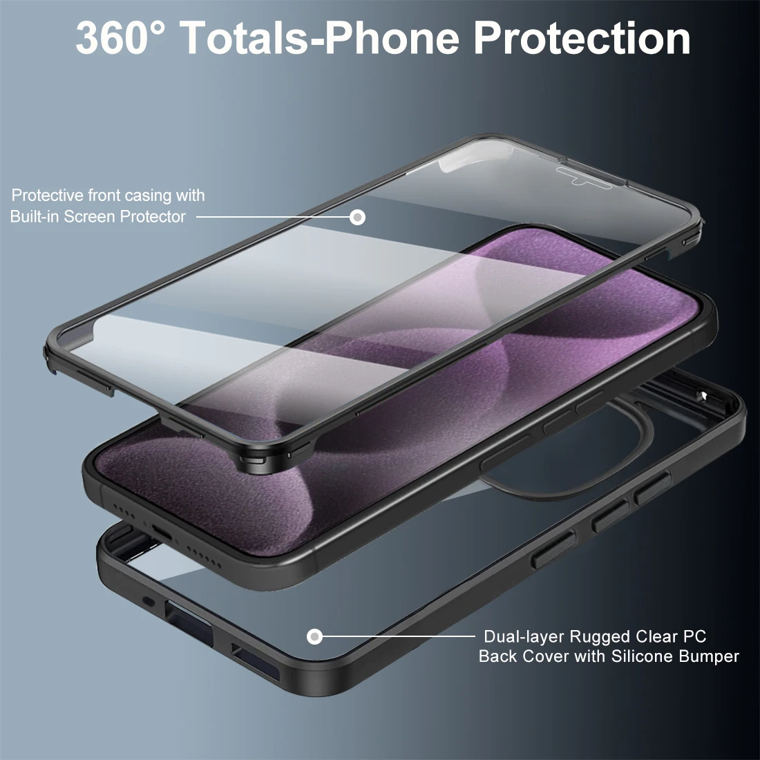 360° Shockproof Protective Case with Front and Back Coverage