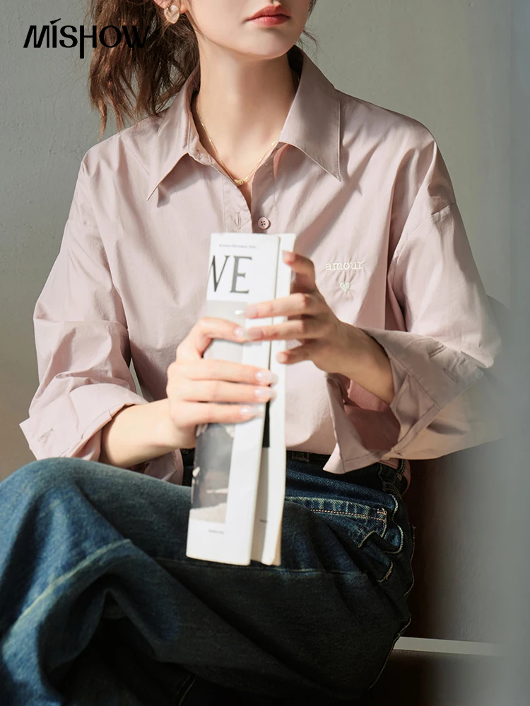 

MISHOW Long Sleeve100 Cotton Shirt for Women Autumn 2023 Korean Single Breasted Turn-down Collar Loose Casual Shirts MXC42C0110