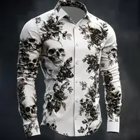 Hip Hop crâne imprimé chemise hommes Streetwear 2025 à manches longues hauts urbain à la mode graphique t-shirt décontracté coupe ample vêtements gothiques 4