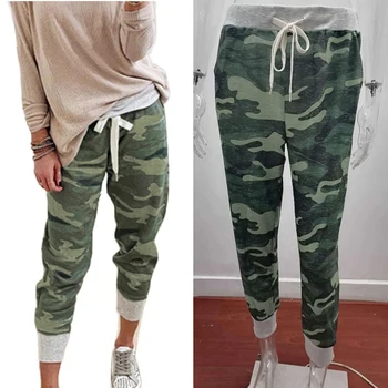 Pantaloni larghi con stampa mimetica da donna, pantaloni estivi alla moda con elastico in vita, pantaloni casual mimetici con coulisse, pantaloni harem YZFFS-YY3336