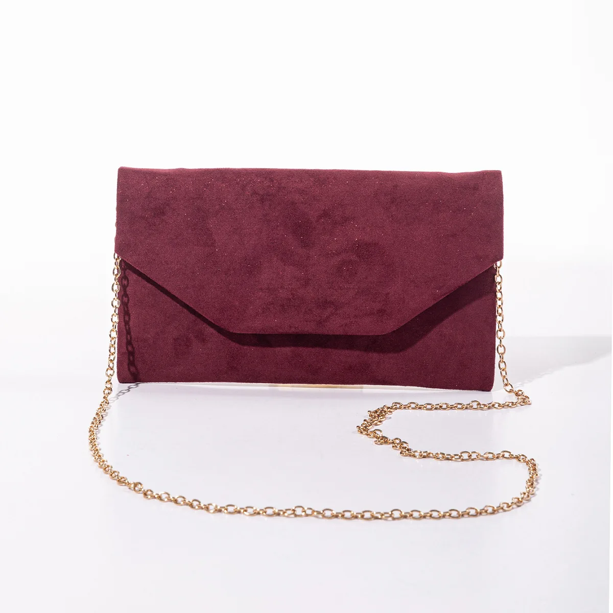 Pochette Da Sera Donna In Pelle Scamosciata Rossa - 3 In 1: Frizione, Tracolla Con Catena, Borsa A Mano