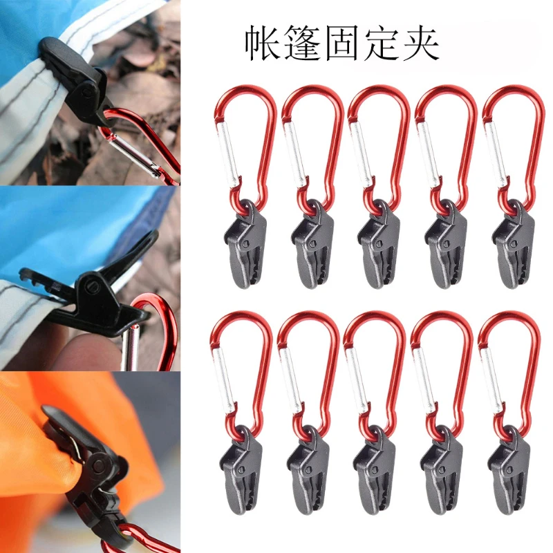 

10pcs Windproof Tarpaulin Plastic Wind Rope Portable Tent Awning Fixing Clamp Grip with Carabiner Hook for Outdoor Camping