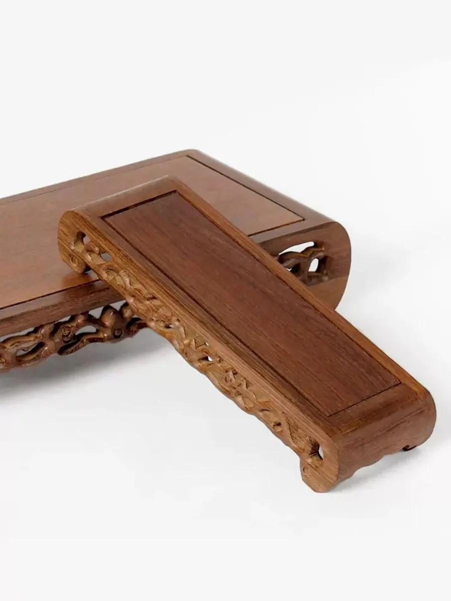 Chicken Wing Wood Ornament Base, Rectangular Stone Flower Pot, Solid Wood Base, Mahogany Carving, Buddha