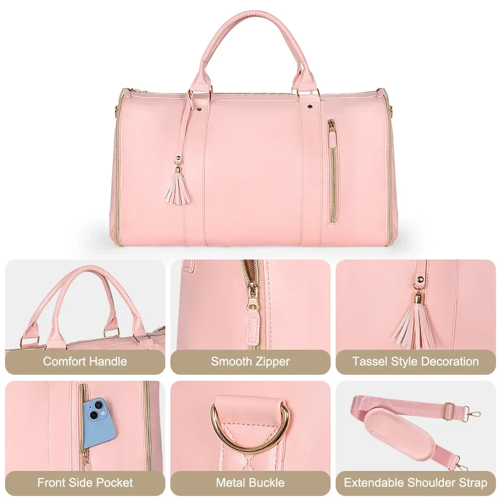 2024 Fashion Large PU Folding Suit Storage Bag Women High Capacity Luggage Handbag Travel Sport Outdoor Multi Function Organizer 3