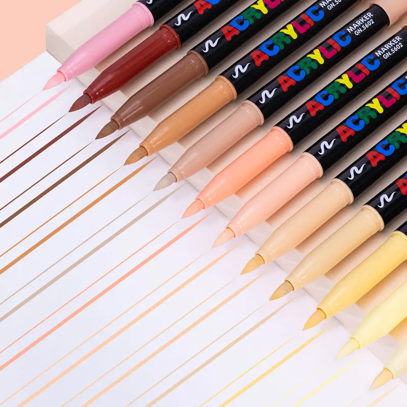 12/24 Colors Straight Liquid Soft Bush Markers Skin Tone Markers Pens,Nylon Soft head Acrylic Markers,Waterproof Pen Soft brush 3