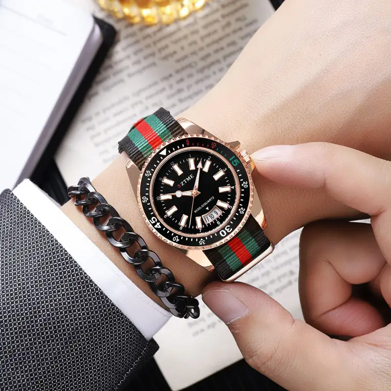 New fashionable men's nylon strap calendar watch, luxurious and simple business men's and women's night light quartz watch - Image 5