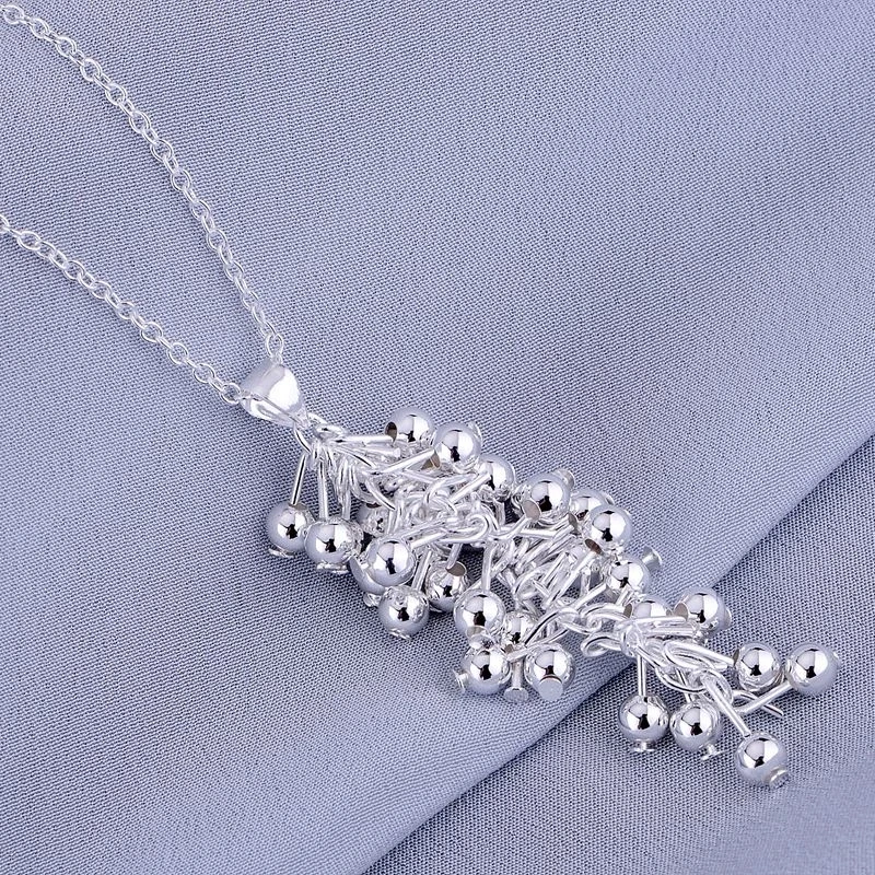 

Hot charm 925 Stamp Silver color Grape beads Pendant Necklace For Women gifts high quality Fashion party wedding Jewelry