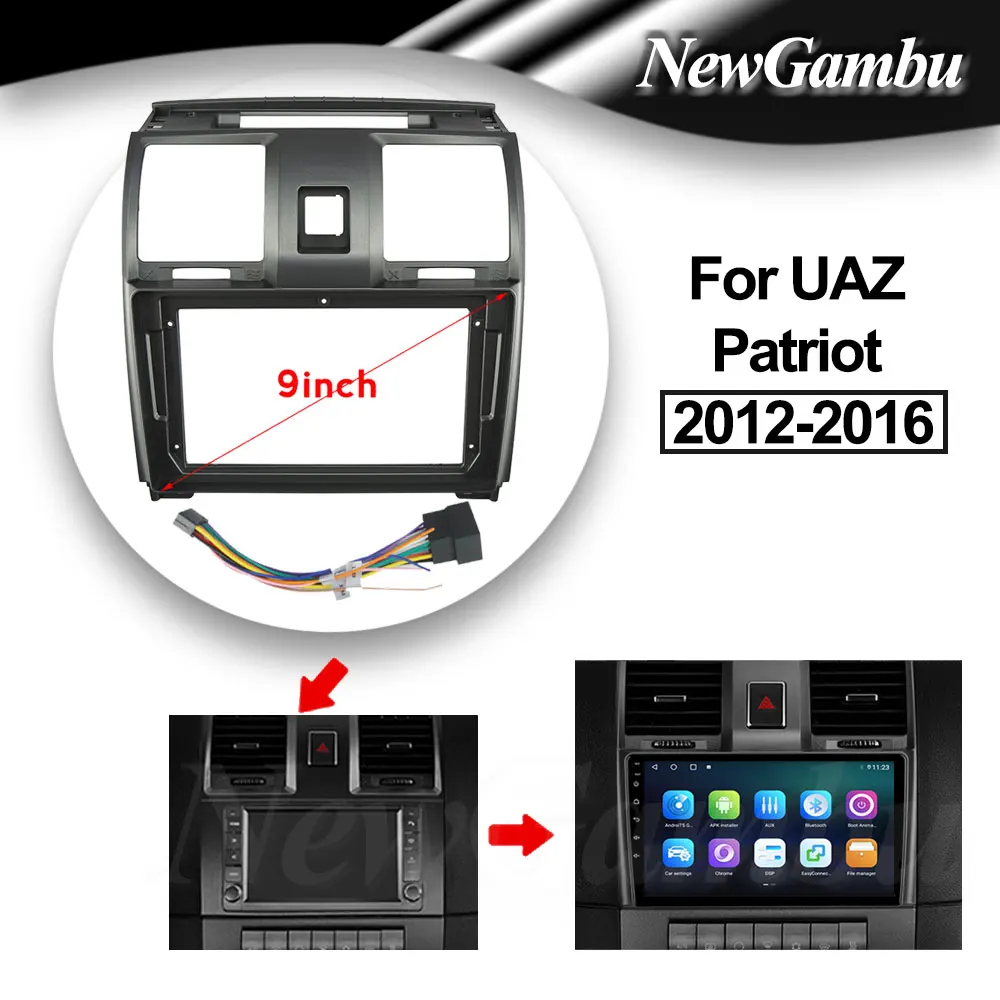 

NewGambu 9 inch For UAZ Patriot 2012- 2016 Car DVD Frame Audio Adaptor Dash Trim kit Facia Panel Radio Player screen 2 Din